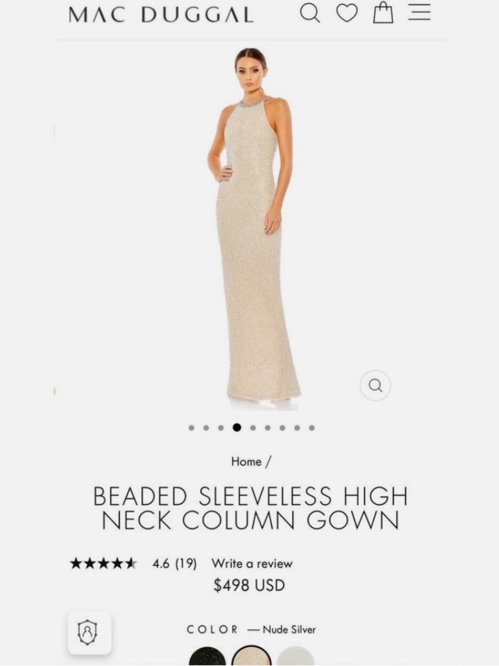 MAC DUGGAL BEADED SLEEVELESS HIGH NECK COLUMN GOWN S 6